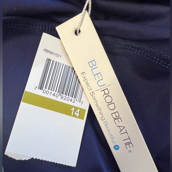 Bleu Rod Beattie Sarong Swim Bottoms Hipster Fold Over Navy Blue White Size 14 - Picture 3 of 6